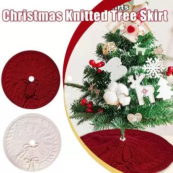 Christmas Knitted Tree Skirt Milk White Red Knitted Christmas Tree Apron Decoration Atmosphere D8E0 white-1pcs