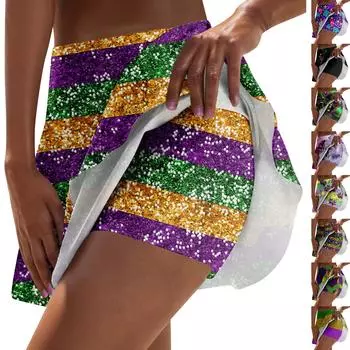 Christmas Ladies Casual Fashion Flower Print Sexy Off Shoulder Punk Retro Skirt S