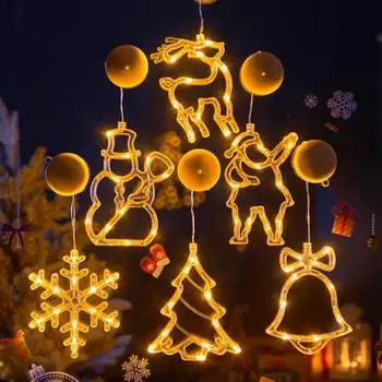 Christmas LED Light Snowflake Santa Hanging Sucker Lamp Window Ornaments Decoration for Home Xmas Navidad New Year Decor