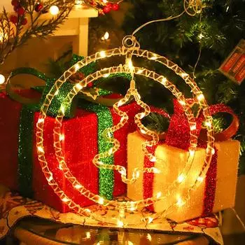 Christmas LED Light String, Battery Powered Double Round Pendant Light with Remote and Timer, Holiday Lamp for Home Decoration