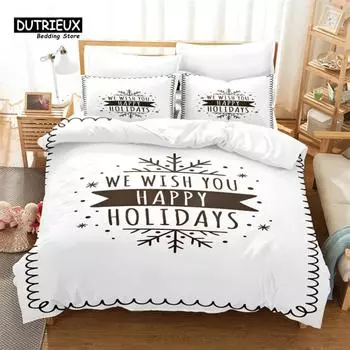Christmas Letter Duvet Cover Set, Christma Bedding Set, Soft Comfortable Breathable Duvet Cover, For Bedroom Guest Room Decor US King 264x228cm