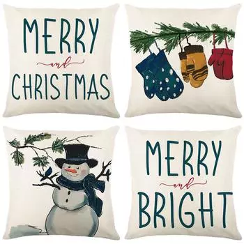 Christmas Letter Print Pillow Cover Home Sofa Cushion Cover Christmas Snowman Bedroom Pillow Cover 45*45cm JYM183-1