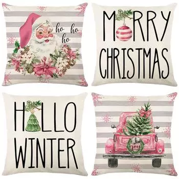 Christmas Linen Pillow Cover Santa Sofa Pillow Holiday Printed Pillow Cover 45*45cm JYM384-1