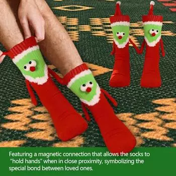 Christmas Magnetic Holding Hands Socks Warm Soft Christmas Socks Novelty Xmas Crew Socks for Christmas Holiday Or Birthday Gift