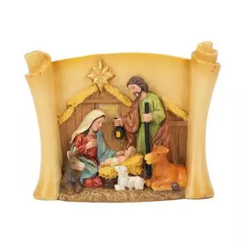 Christmas Manger Shed Statue Religious Nativity Scene Resin Stable Creche Figurine for Xmas Tabletop Decoration коричневый