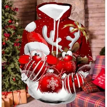 Christmas Men s Santa Claus 3D Hoodies Unisex Pullover Wine Red Custom Print Black White Red Hooded Santa Claus S