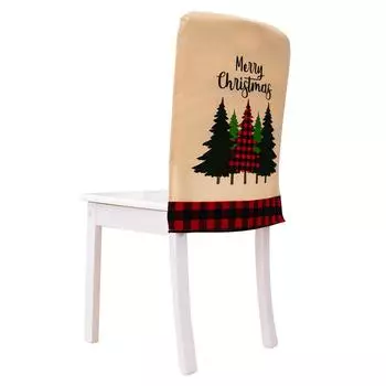 Christmas Merry Stylish Chair Cover With Rustic Burlap And Plaid Design For Celebrations