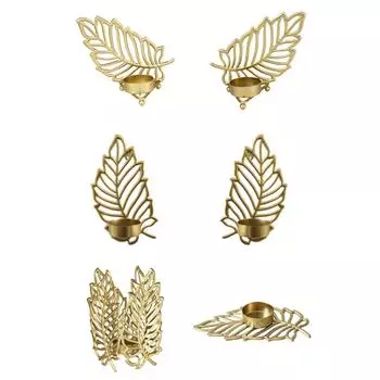 Christmas Metal Candle Holder Golden Leaf Shaped Candlestick Holder Stand Tray for Home Decor Party Supply Tabletop Decor