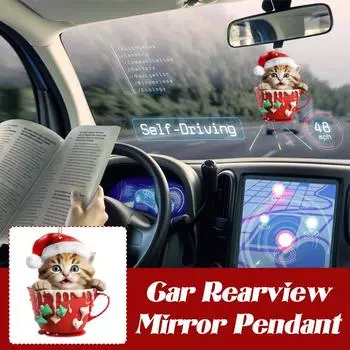 Christmas Modern Car Decoration Acrylic Funny Cat Christmas Ornament Pendant Cat Cute Tree Ornament Acrylic Car Interior D0W0