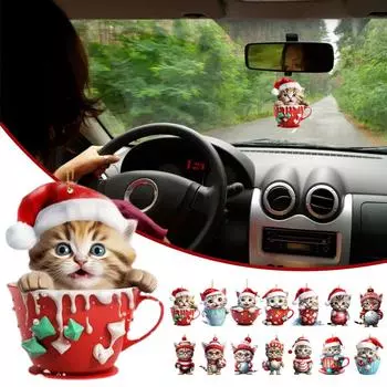 Christmas Modern Car Decoration Acrylic Funny Cat Christmas Cat Ornament Interior Cute Ornament Car Tree Pendant Acrylic N9Y0