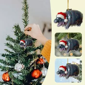 Christmas MooDeng Resin Angry Hippopotamus Acrylic Pendant Cartoon Fashion Tree Decoration Chri D3L3 Hippo-1pcs