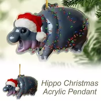 Christmas MooDeng Resin Angry Hippopotamus Acrylic Trends Pendant Decoration Christmas Cartoon Y2M1 Hippo-1pcs
