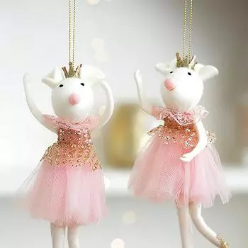 Christmas Mouse Doll Pendant Girl Ballet Angel Christmas Tree Pendant Plush Hanging Xmas Decoration Charms Year Gifts
