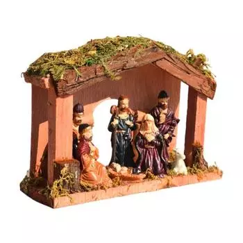 Christmas Nativity Figurine Set Jesus Manger Scene Holy Family Resin Statue Religious Christmas Stable Figures Set for Indoor Tabletop Decor