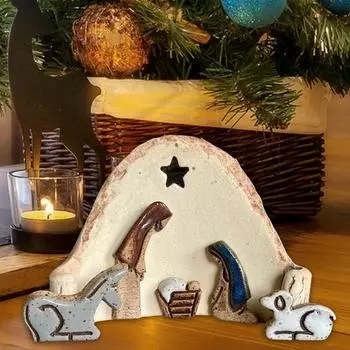 Christmas Nativity Ornaments Small Manger Scene Statue Nativity Manger Scene Christmas Table Centerpiece Resin Birth Of Jesus CHINA