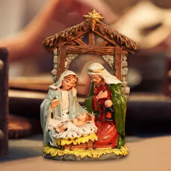 Christmas Nativity Scene Figurine Birth of Jesus Ornament Painted Manger House DIY Resin Sculpture Style A