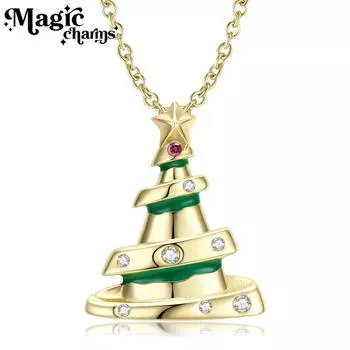 Christmas Necklace Christmas Crown S925 Sterling Silver Plating 14k Gold Christmas Wind Necklace