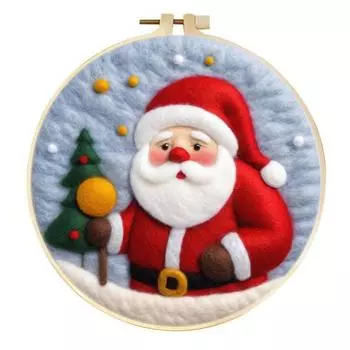 Christmas Needle Felting Kit Holiday Felt Painting Set for Beginners Starter Needle Felting DIY Craft Kit with Pad Needles Wool Decorative Frame Z