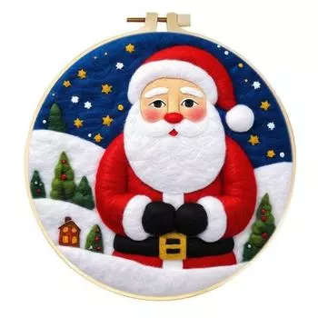 Christmas Needle Felting Kit Holiday Felt Painting Set for Beginners Starter Needle Felting DIY Craft Kit with Pad Needles Wool Decorative Frame H