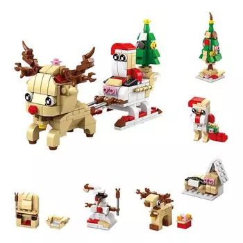 Christmas NEW 296 Piece Assembly Blocks DIY Christmas Theme Santa Claus Reindeer Snowman Christmas Tree 6in1 Block Kit Decoration Model Toy Boys Girls
