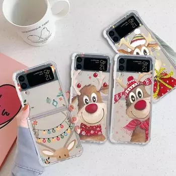 Christmas New Year Gifts Elk Snow Coque for Samsung Galaxy Z Flip 4 Z Flip 3 5G ZFlip4 ZFlip3 Flip4 Flip3 Clear TPU Case Samsung Z Flip 3 5G