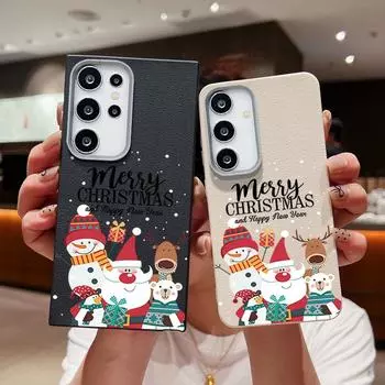 Christmas New Year Pattern Leather Texture Case for Samsung S24 S22 Ultra S23 S21 S20 Fe A55 A54 A53 A52 A35 A34 A15 Shockproof Soft Tpu Slim Cover Samsung S24 FE чёрный