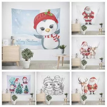 Рождественский Новый год Пингвин Сова Узор Гостиная Спальня Декоративный Гобелен 100x75cm