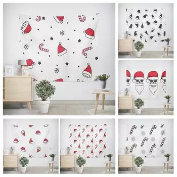 Рождество Новый год Санта-Клауса шапка конфеты узор гостиная спальня декоративный гобелен 100x75cm