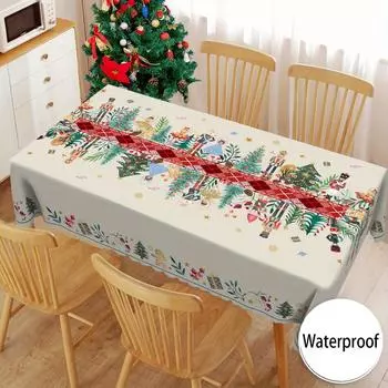 Christmas Nutcracker Holly Waterproof Tablecloth Holiday Party Decor Reusable Xmas Rectangle Table Cloth Dining Room Table Decor 50x50cm napkin