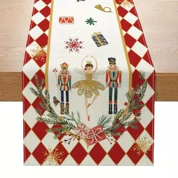Christmas Nutcracker Linen Table Runners Dresser Scarf Winter Xmas Holiday Kitchen Party Decor Reusable Navidad Decorations 2025 150x33cm 59x13inch
