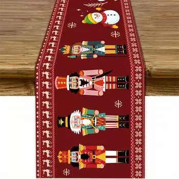 Christmas Nutcrackers Linen Table Runner Dining Table Decor Washable Winter Xmas Table Runners Dresser Scarf Holiday Party Decor 150x33cm 59x13inch