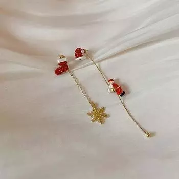 Christmas old man asymmetric snowflake long temperament tassel earrings female party accessories