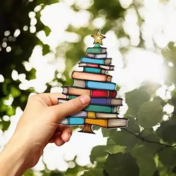 Christmas Ornaments Tree Shape Bookshelf Pendant Acrylic Stacking Book Christmas Tree Hanging Ornament S