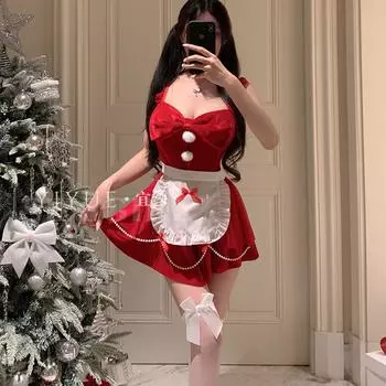 Рождественский наряд Новогодний красный шеф-повар сексуальный чистое желание униформа соблазнение нижнее белье халат комплект one size fits all