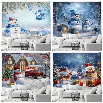 Christmas Party Cartoon Snowman Tapestry Bedroom Living Room Home Christmas Decoration Tapestry 100x75cm