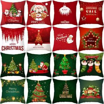 Christmas Party Decoration Cushion Cover Cartoon Santa Claus Elk Snowman Print Pillowcase Sofa Car Pillowcase 40x40cm