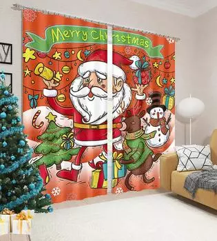 Рождественский узор плотная затемняющая штора с принтом перегородка кухонная дверь декоративная мультяшная штора с высоким затемнением кафе ресторан W55 X H120cm X 2&HOOK