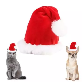 Christmas Pet Clothes Costume Cute Cat Dog Hat with Pom Poms Headgear Pet Santa Hat Cosplay Costume Party Photo Shoot Small Dogs (S)