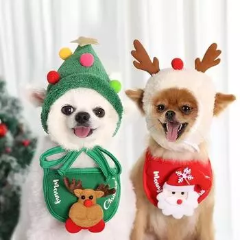 Christmas Pet Hat Cute Cat Dog Saliva Towel Cosplay Costume Dogs Clothes Pets Santa Bibs New Year Party Accessories M