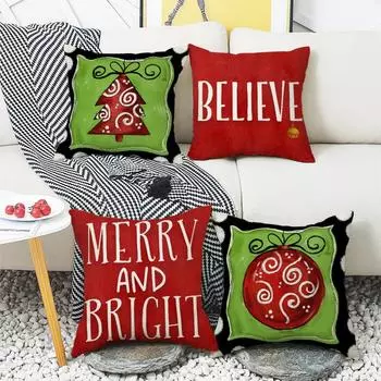 Christmas pillow cartoon bell Christmas tree hand-painted home cushion pillow case does not include pillow core 45*45cm