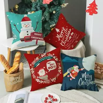 Christmas pillow case Christmas pillow linen cartoon print holiday home bed cushion cover does not include pillow core 45*45cm