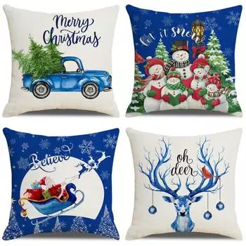 Christmas pillow case home blue sofa pillow case bedroom cushion does not include pillow core 45*45cm