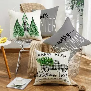 Christmas pillow Christmas tree farm car grid home cushion pillow case does not include pillow core 45*45cm