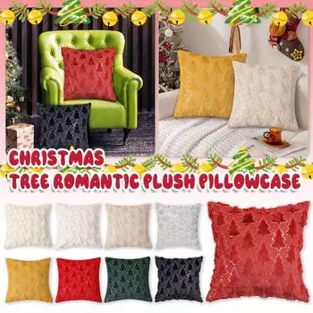 Christmas Pillow Cover Christmas Tree Plush Pillow Cover Pillow One Size зелёный