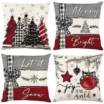 Christmas Pillow Cover Linen Christmas Tree Print Home Cushion Cover Living Room Sofa Pillow Cover 45*45cm JYM493-1