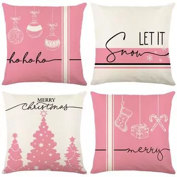 Christmas Pillow Cover Linen Letter Print Holiday Decor Sofa Cushion Cover Home Pillow Cover 45*45cm JYM378-1