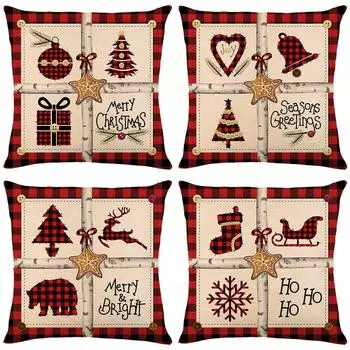 Christmas Pillow Cover Linen Plaid Printed Home Sofa Pillow Cover Headboard Cushion Cover 45*45cm JYM209-1