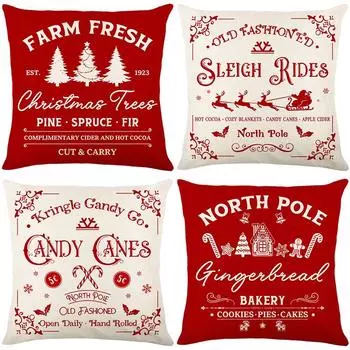 Christmas Pillow Cover Red Christmas Letter Linen Print Living Room Sofa Cushion Cover Pillow Cover 45*45cm JYM515-1