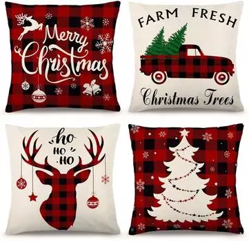 Christmas Pillow Covers 45x45 Set Of 4 Christmas Pillowcase Sofa Pillowcase Linen Cushion