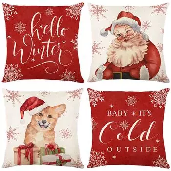 Christmas Pillow Linen Printed Living Room Sofa Pillow Set Bedroom Cushion Christmas Cartoon Decoration 45*45cm JYM364-1
